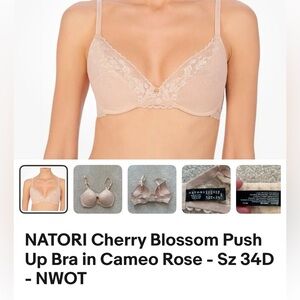 Natori nude cherry blossom push up convertible BRA 34 D